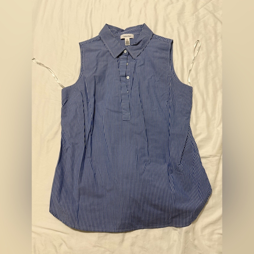 Calvin Klein Women's Blue Striped Button Down Shirt
